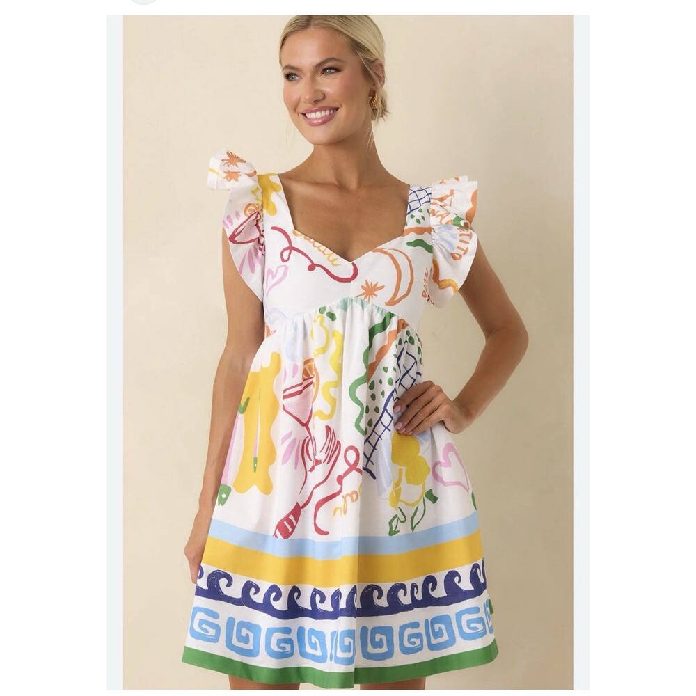 Prosperina Alaina Summer spritz Print Linen Blend Mini Dress NEW Size Small